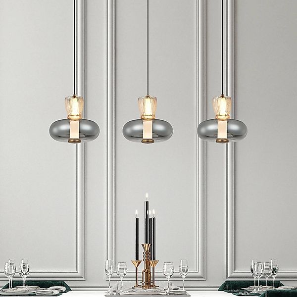 LED-Hängelampe Sire, Länge 92 cm rauch/bronze Glas, 3-flg. günstig online kaufen