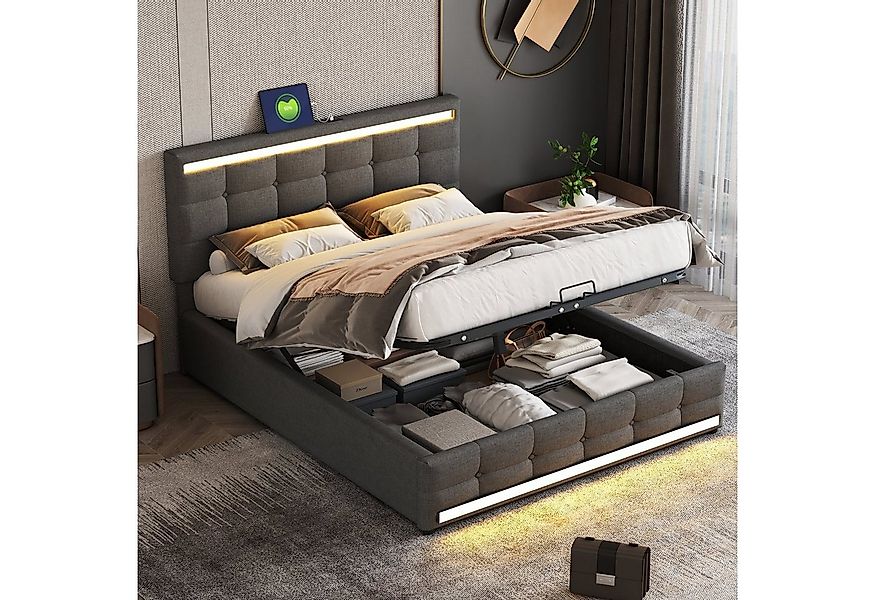 Odikalo Stauraumbett Polsterbett Plattformbett mit Stauraum&USB&Kopfteil 14 günstig online kaufen