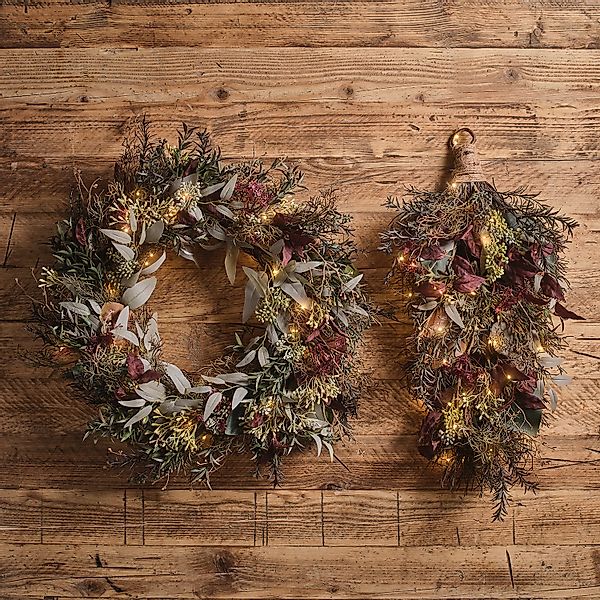 Set aus Kranz & Wandstrauß für Herbst und Winter mit integrierter Beleuchtu günstig online kaufen