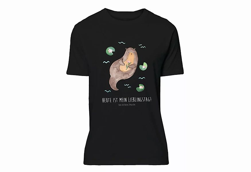 Mr. & Mrs. Panda T-Shirt Otter mit Seerose - Schwarz - Geschenk, Nachthemd, günstig online kaufen
