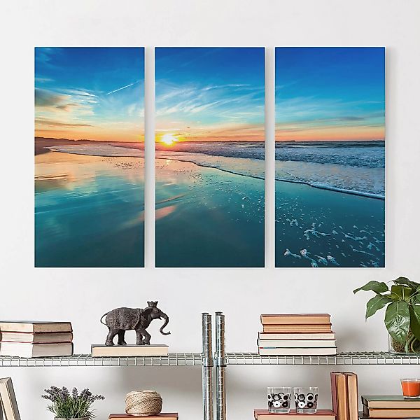 3-teiliges Leinwandbild Strand - Querformat Romantischer Sonnenuntergang am günstig online kaufen