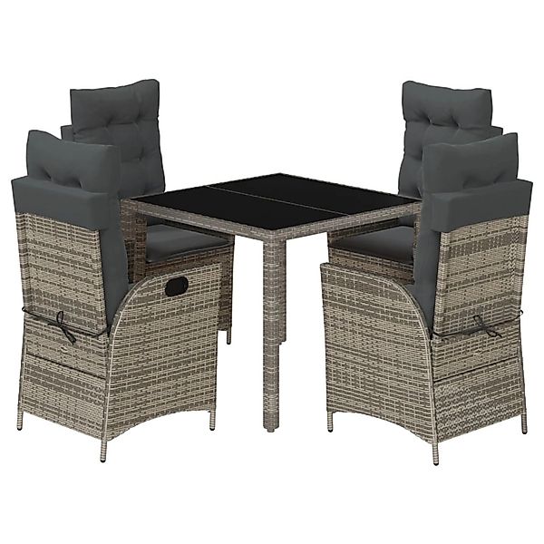 vidaXL 5-Tlg Garten-Essgruppe mit Kissen Grau Poly Rattan 3213327 günstig online kaufen