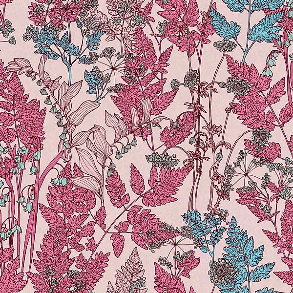 PROFHOME 377518-GU Blumen Tapete Floral Matt Rosa Rot Blau 0,53 m x 10,05 m günstig online kaufen