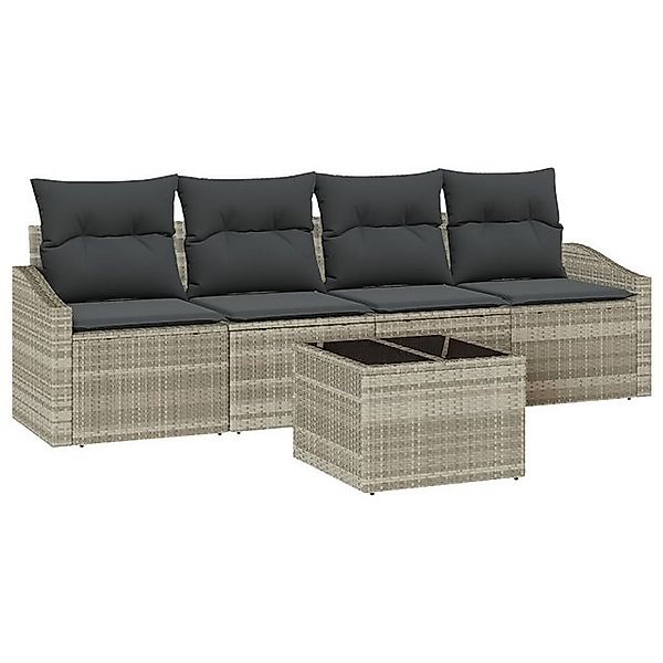 vidaXL Loungesofa 5-teiliges Garten-Esszimmer Set mit Kissen in Hellgrau au günstig online kaufen