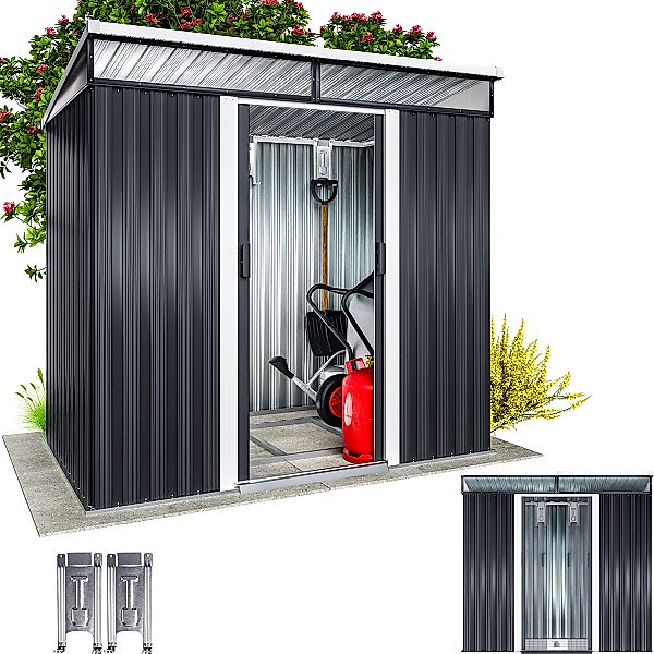 Geräteschuppen Anthrazit 200x125x180cm Schiebetür 2 Fenster 4 Haken günstig online kaufen