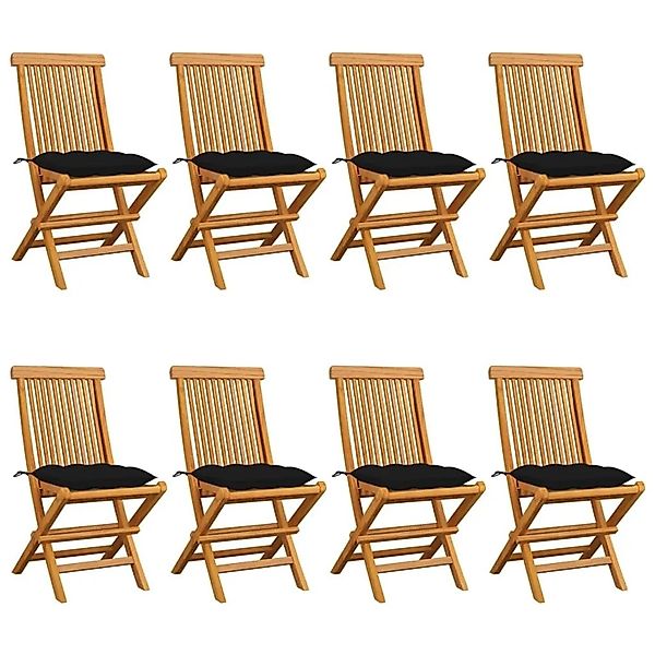 vidaXL Gartenstühle mit Schwarzen Kissen 8 Stk Massivholz Teak 3072939 günstig online kaufen