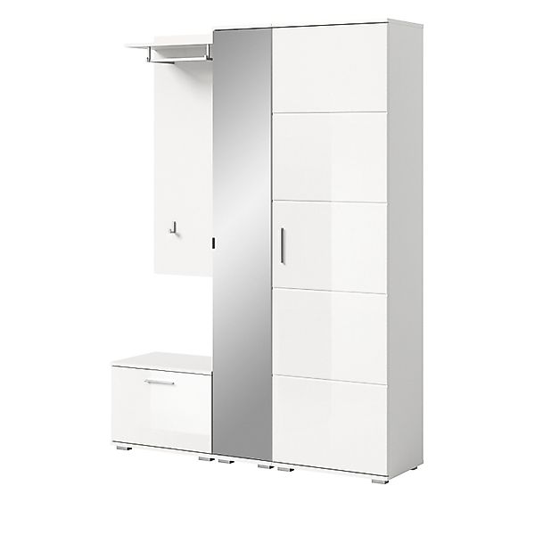 Inn.Furn Garderoben-Set 4-teilig Weiß Hochglanz 140 cm Viel Stauraum Grazie günstig online kaufen