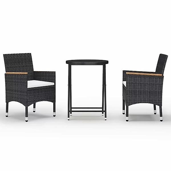 3-tlg. Bistro-set Poly Rattan Und Hartglas Schwarz günstig online kaufen