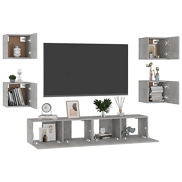 6-tlg. Tv-schrank-set Betongrau Spanplatte günstig online kaufen