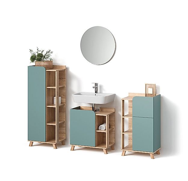 Livinity® Badmöbel-Set Marano, Blau-Grau/Sonoma, 4 Teile günstig online kaufen