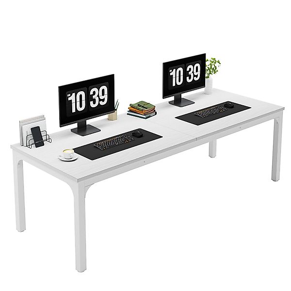 Tribesigns Computertisch 200x70x75cm, doppelter PC-Bürotisch, Braun/Weiß günstig online kaufen