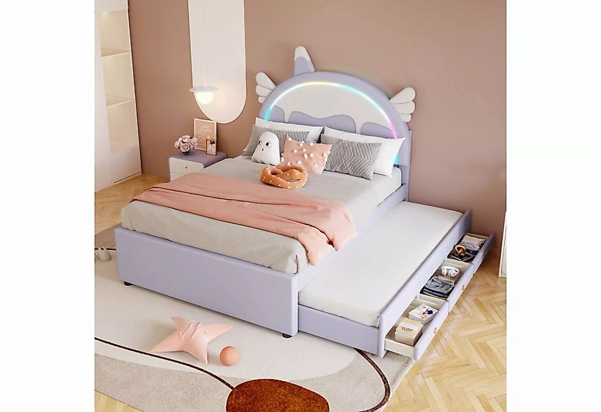 MODFU Kinderbett Einhornform, ausgestattet mit ausziehbares rollbett, kunst günstig online kaufen