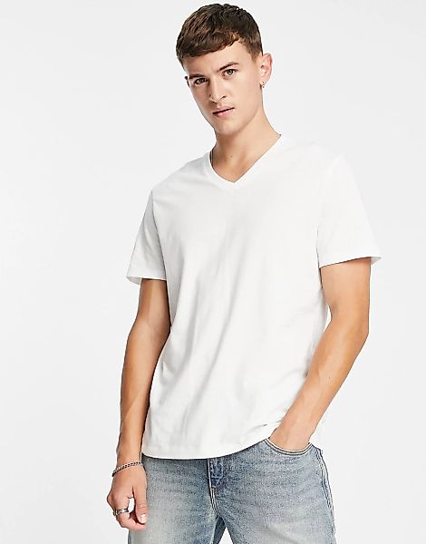 ASOS DESIGN – T-Shirt aus Bio-Baumwollmix in Weiß mit V-Ausschnitt günstig online kaufen