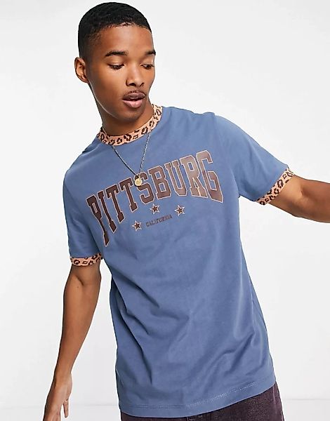 ASOS DESIGN – T-Shirt in Blau mit California-Cityprint günstig online kaufen