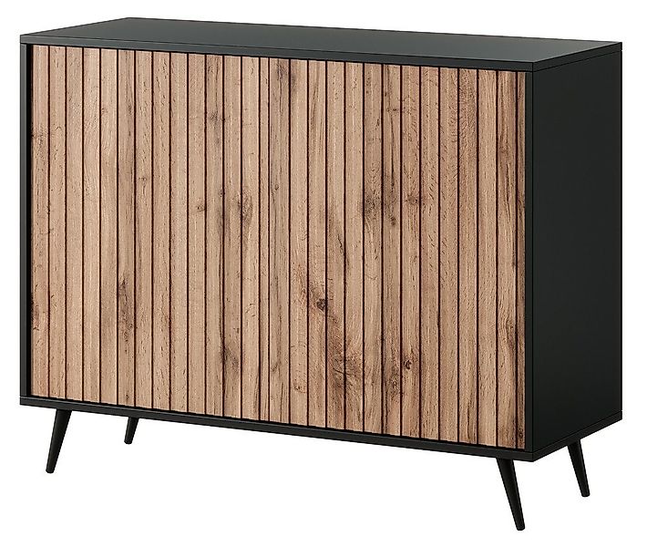 Selsey Sideboard BELLO, 2-türig mit Lamellenfronten und schwarzen Beinen, 1 günstig online kaufen