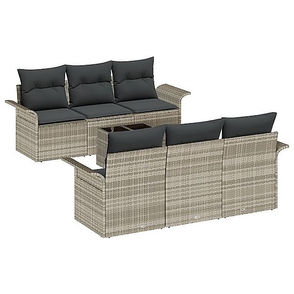 vidaXL Loungesofa 7-teiliges Garten-Sofa-Set mit Kissen Hellgrau Poly-Ratta günstig online kaufen
