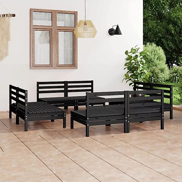 8-tlg. Garten-lounge-set Schwarz Massivholz Kiefer günstig online kaufen