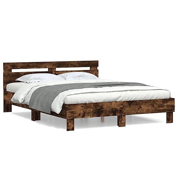 vidaXL Bettgestell mit Kopfteil Räuchereiche 140x200 cm Holzwerkstoff 32074 günstig online kaufen