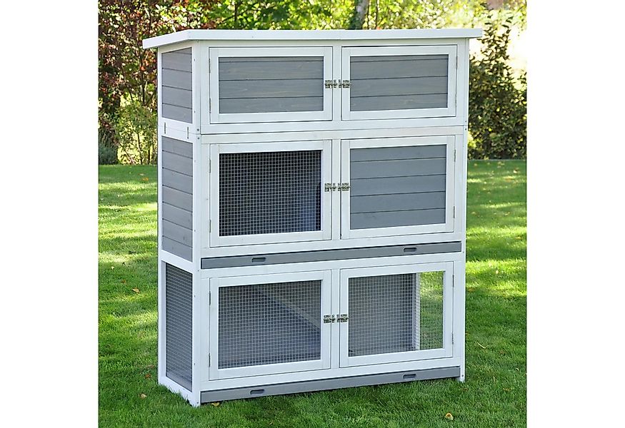 nanook Kleintierkäfig Hasenstall Schnuffi grau weiss 114 x 42 x 101 cm günstig online kaufen