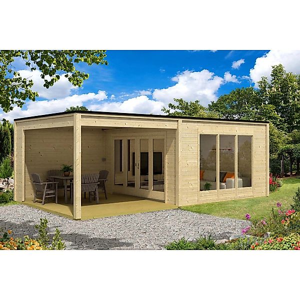 Alpholz Gartenhaus Design Cubus-Plus-40 Flachdach 680 cm x 380 cm Naturbela günstig online kaufen