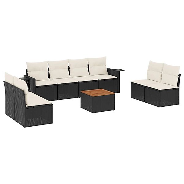 vidaXL 9-Tlg Garten-Sofagarnitur mit Kissen Schwarz Poly Rattan 3256854 günstig online kaufen