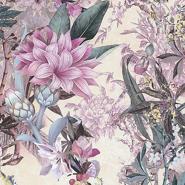 PROFHOME 381774-GU Blumen Tapete Floral Matt Weiß Rosa Grün-Grau Blau 0,53 günstig online kaufen