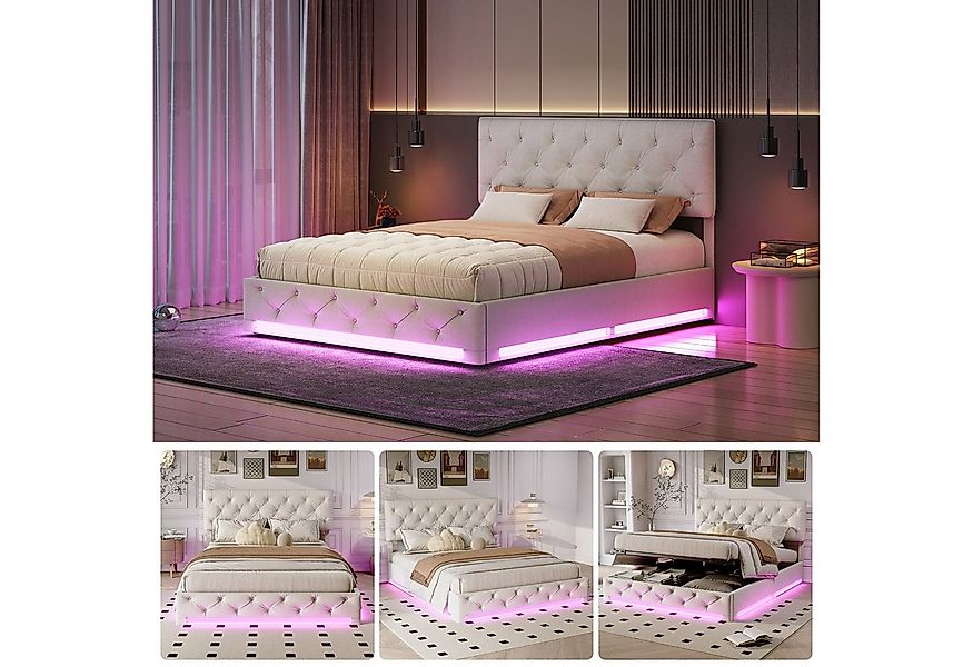 Gdood Polsterbett Stauraumbett Doppelbett LED (Hydraulisch hebbarer Staurau günstig online kaufen