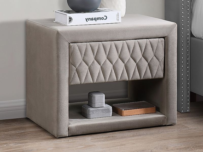 2er-Set Nachttische DANIELE – 1 Schublade & 1 Ablage – Samt – Beige günstig online kaufen