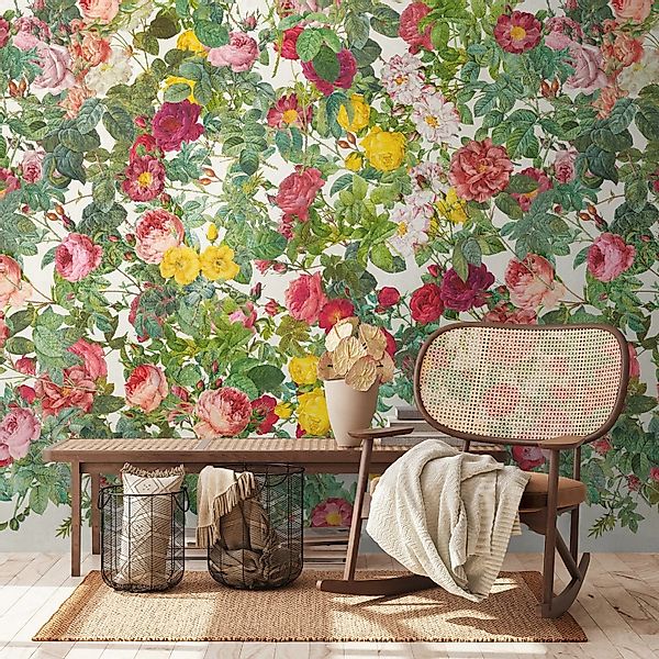 PROFHOME 398641-GU Fototapete Blumen Matt Grün Rosa Rot Gelb 1,59 m x 2,8 m günstig online kaufen