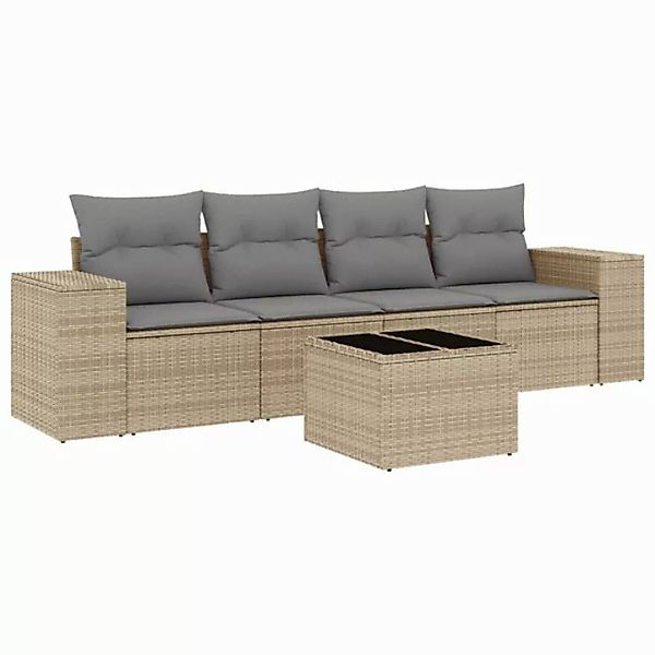 vidaXL Sofaelement 5-tlg. Garten-Sofagarnitur mit Kissen Beige Poly Rattan günstig online kaufen