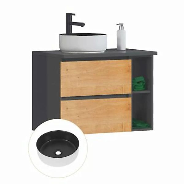 Lomadox Waschtisch 80 cm mit rundem Aufsatzwaschbecken MODENA-56 in anthraz günstig online kaufen
