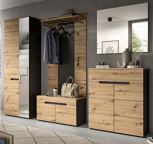 Inn.Furn Garderoben-Set Cooper, (Flurgarderobe in Eiche Artisan und Basalt günstig online kaufen