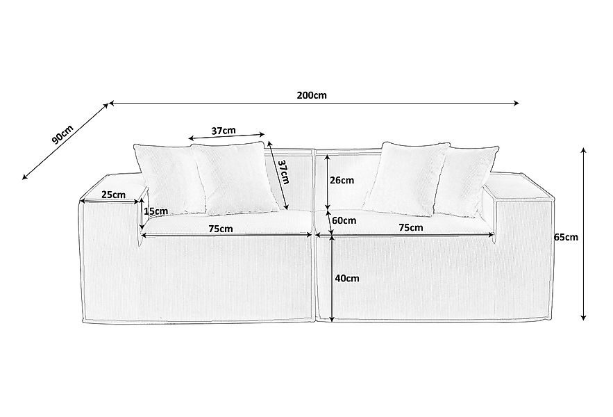 Fanttik 2-Sitzer Schaumstoff Sofa B/T/H: 200/90/65 günstig online kaufen