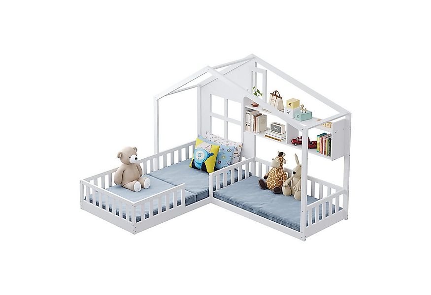 Merax Kinderbett 90x200cm/140x70cm mit Lattenrost (Geeignet für zwei Kinder günstig online kaufen