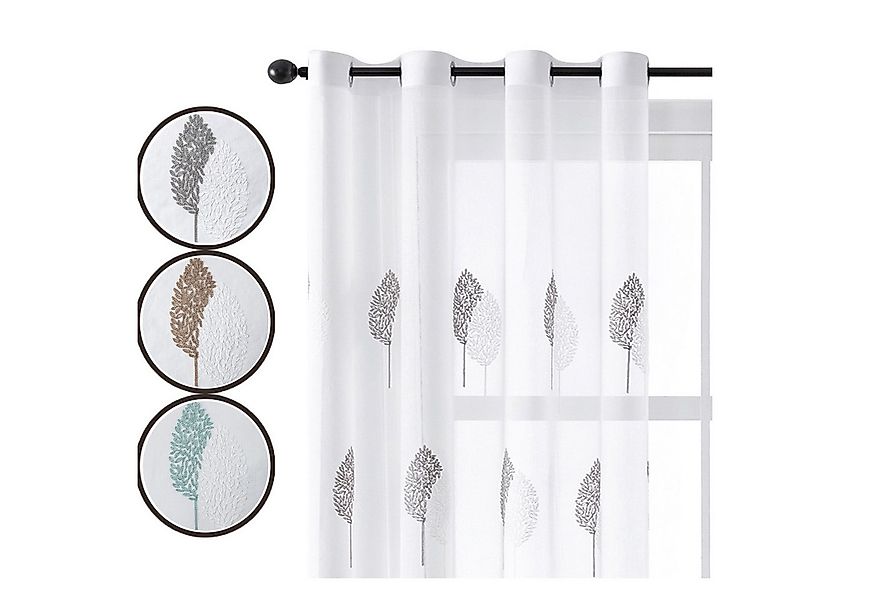 Jibenhome Schiebegardine 2-er Set Voile Gardine Ösen Vorhänge,Baumstickerei günstig online kaufen