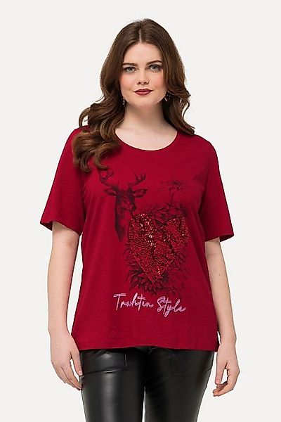 Ulla Popken T-Shirt T-Shirt Hirsch Pailletten Rundhals Halbarm günstig online kaufen