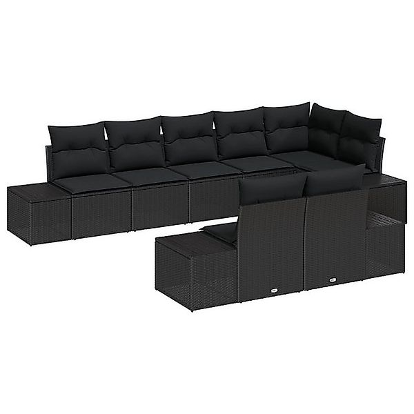 vidaXL Loungesofa 8-tlg. Garten-Sofagarnitur mit Kissen Schwarz Poly Rattan günstig online kaufen