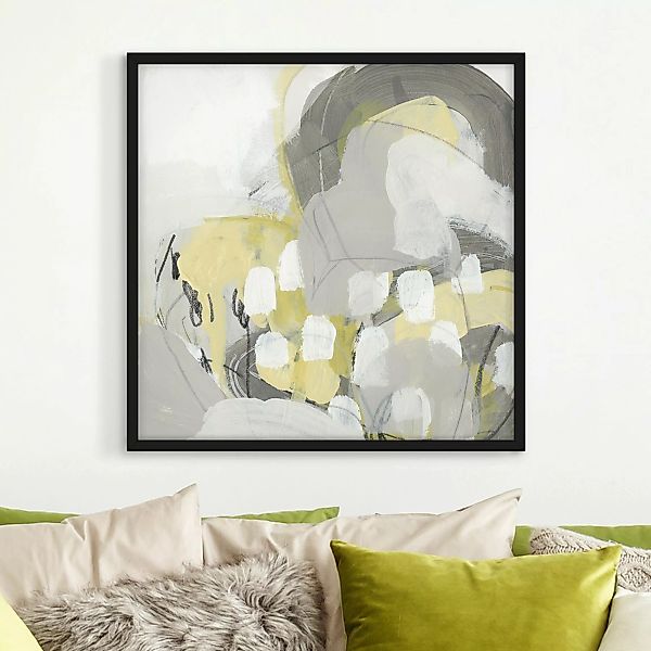 Bild mit Rahmen Abstrakt - Quadrat Zitronen im Nebel II günstig online kaufen