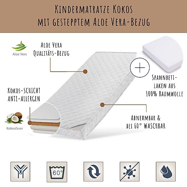 Kindermatratze KOKOS mit gestepptem Aloe Vera-Bezug, günstig online kaufen