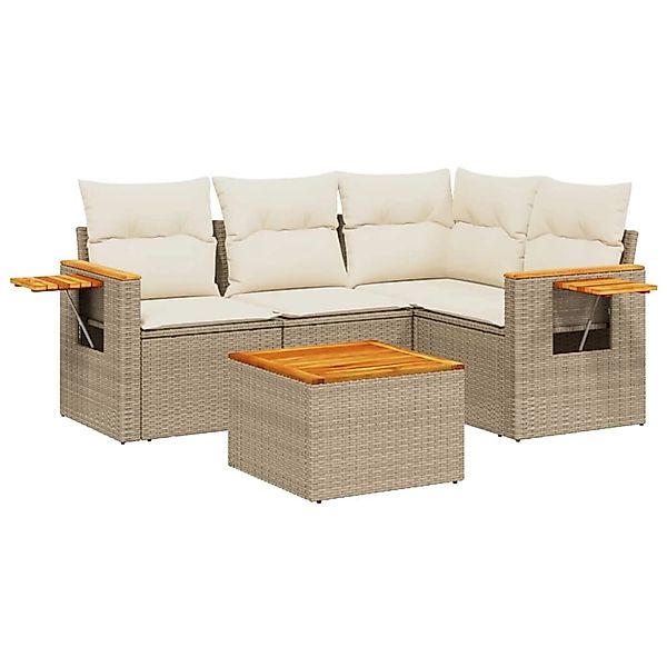 vidaXL 5-Tlg Garten-Sofagarnitur mit Kissen Beige Poly Rattan 3226779 günstig online kaufen