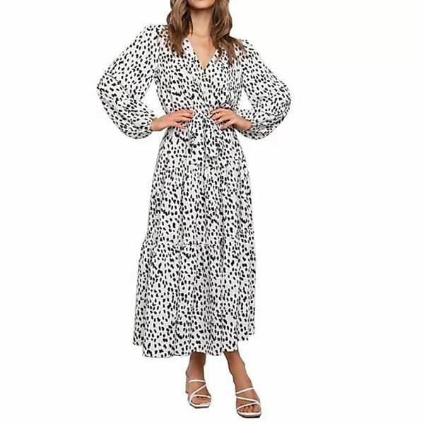 ZWY A-Linien-Kleid Damen Boho Leopard Print Ruffle Langarm V-Ausschnitt Flo günstig online kaufen