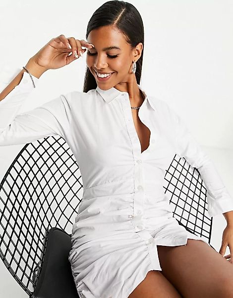 Rebellious Fashion – Hemdkleid mit gerüschtem Detail in Weiß günstig online kaufen