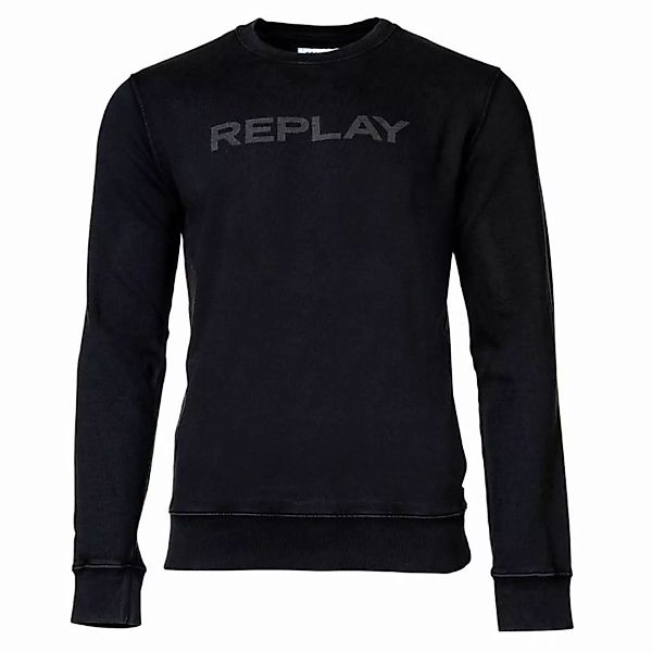 REPLAY Herren Sweatshirt - Sweater, Rundhals, Organic Cotton, Logo Schwarz günstig online kaufen