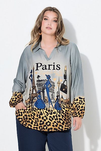 MIAMODA Longbluse Tunikabluse A-Linie Paris-Print Leo-Kanten Langarm günstig online kaufen