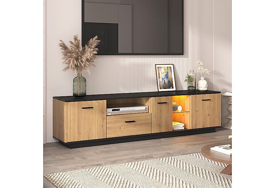 Merax Lowboard aus Holz mit LED-Beleuchtung und Glasablage, TV-Schrank mit günstig online kaufen