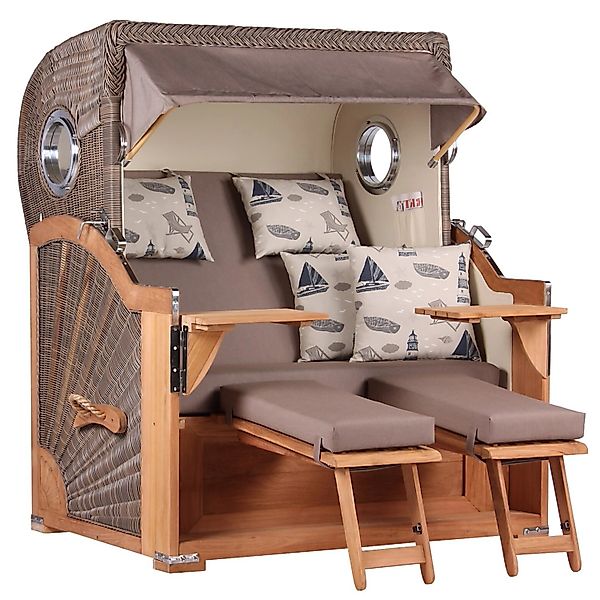 GarWoh Strandkorb Westerland Teak Bullauge PE Grey Dessin 540 günstig online kaufen