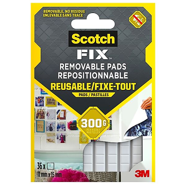 Scotch-Fix Klebepads Ablösbar 11 mm x 15 mm Weiß 36 Stück günstig online kaufen