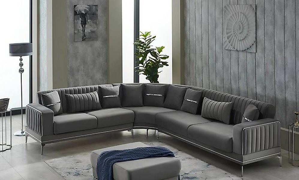 JVmoebel Ecksofa Wohnzimmer Sofa Polstersofa Ecksofa L form Stoffsofa Grau günstig online kaufen