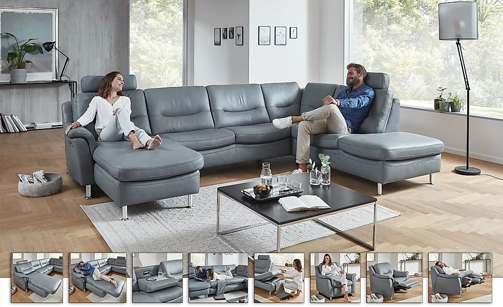 Hukla Wohnlandschaft  Harmony - grau - 89 cm - Polstermöbel > Sofas > Leder günstig online kaufen