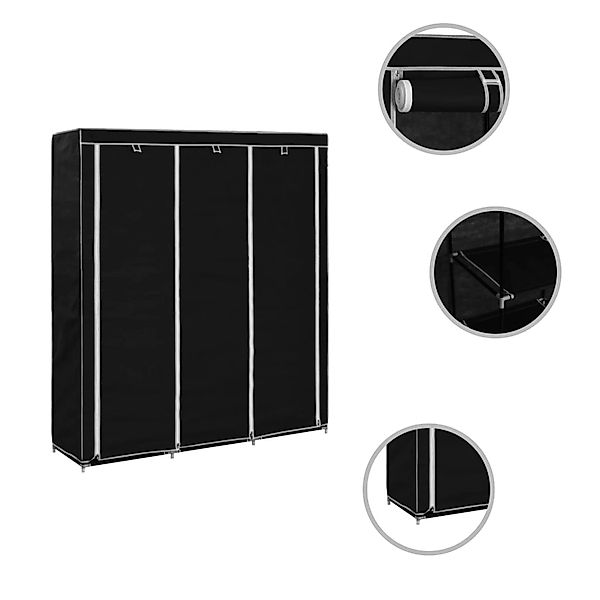 Kleiderschrank Mit Fächern Stangen Schwarz 150x45x175cm Stoff günstig online kaufen